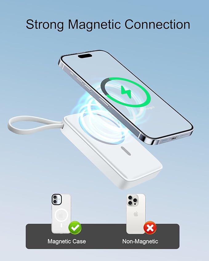 Magnetic Power Bank with iwatch Charger, 10000mAh Magnetic Portable Charger for iPhone 16/15/14/13/12, Max 15W Wireless Power Bank Built-in USB C Cables, 35W USB C Fast Charging Battery Pack