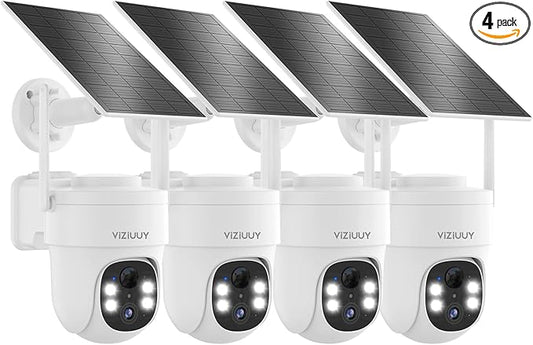 Solar Security Cameras Wireless Outdoor 4 Pack, 3MP Security Cameras Wireless Outdoor, Pan Tilt 360°WiFi Camera with Color Night Vision/PIR Sensor/2-Way Audio/Alexa