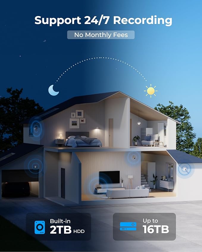 REOLINK 4K Security Camera System, 4pcs Outdoor 4K/8MP Plug-in WiFi 6 Cameras, Full Metal Material, Color Night Vision, Person/Vehicle/Animal Detection, 16CH WiFi NVR with 2TB HDD, RLK12-800WB4