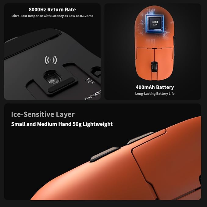 DAIDAI AJAZZ AJ159 APEX Wireless Gaming Mouse 2.4G Wired BT|RGB Magnetic Screen Charging Dock|Lightweight|42K Optical Tracking|400mAh Battery |PAW3950APEX Sensor.