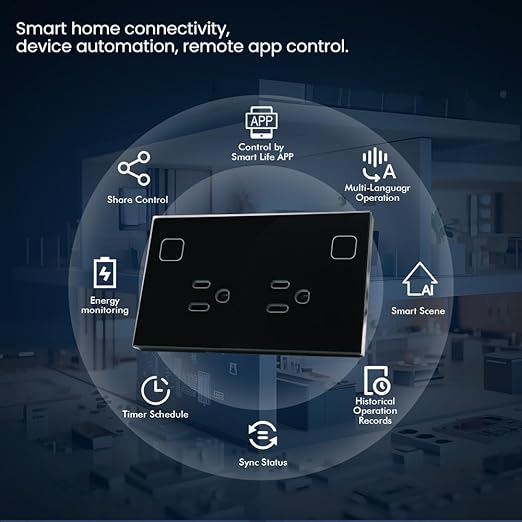 Smart Wall Outlet ,Energy Monitoring,2.4GHZ WiFi Socket FCC,Work with Tuya/Alexa/Google Assistant No Hub Required,Black