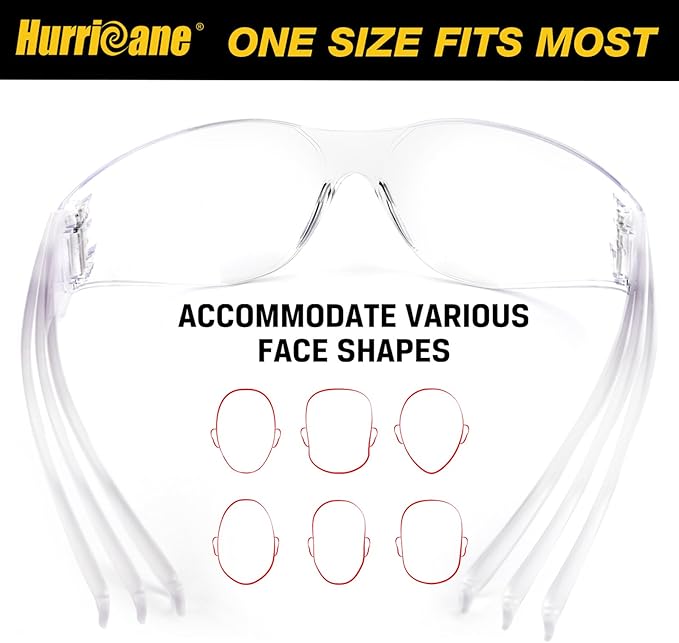 HURRICANE Clear Safety Glasses - 24 Pc Safety Goggles with Clear Lens, 98% UV380 blocking, Scratch Impact Resistance Wrap Around Eyewear for Work, Lab, Construction Use