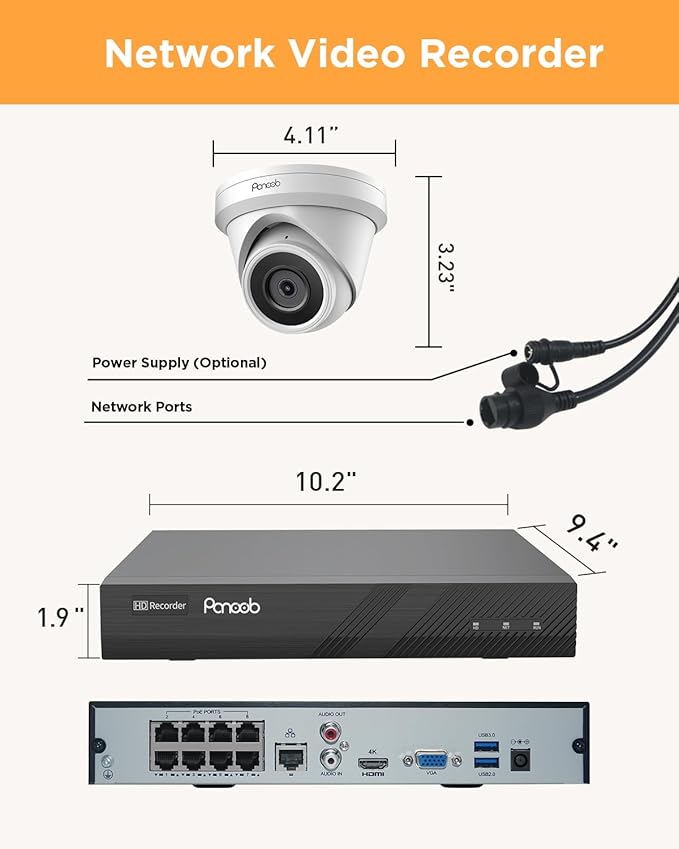 8 Channel Security Camera System PoE, 8X 5MP Wired IP Dome Turret PoE Camera for Indoor and Outdoor, 100ft IR Night Vision, AI Human Detection, Built-in Mic, 4K 8CH NVR 2TB HDD, PD93A0808-5M