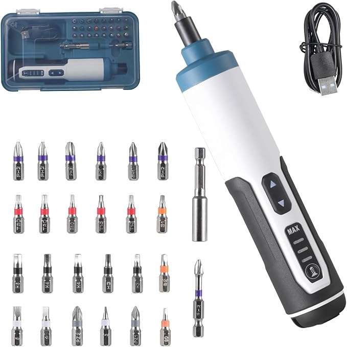 Electrical Tools – Compact Power Screwdriver Kit, Magnetic & Micro Screwdriver Set Includes 26pcs Bit Set, USB Charging Cable, Carrying Case