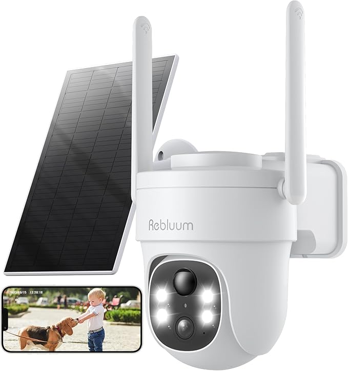 Security Camera Outdoor Wireless, 3K/5MP Solar Camera Outdoor Wireless, Battery Powered 360°PTZ, Color Night Vision,PIR Motion Detection,2-Way Audio,Compatible with Alexa