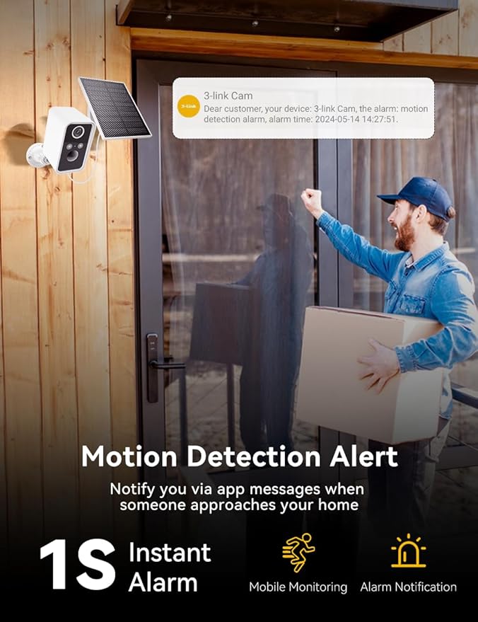 Solar Camera Outdoor Wireless, Battery Security Cameras with Solar Panel for Home Security, Motion Detection, Night Vision, Alexa, 2.4G Wi-Fi Only, Only Event Recording