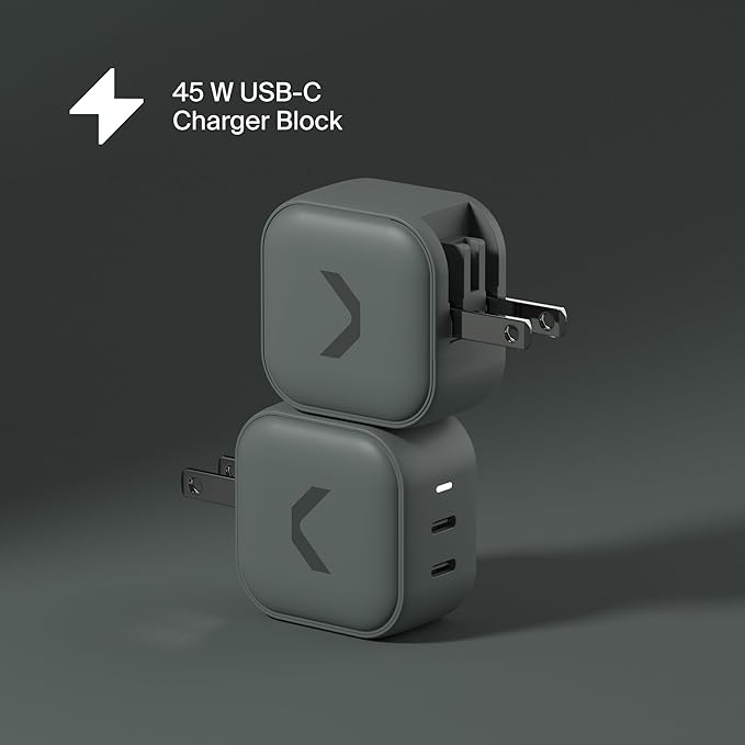 CLEMM Core 45W Dual USB-C Charger, Core GaN PPS, Power Adapter for iPhone 16/15/14/13/12/11/X, Galaxy S24 Ultra/S23 (Core 45W)