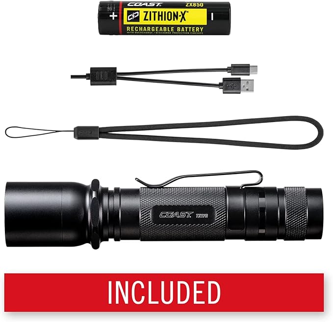 Coast TX17R 1250 Lumen Rechargeable Long Range Tactical LED Flashlight with Spot and Flood Beams, Durable Aluminum Build