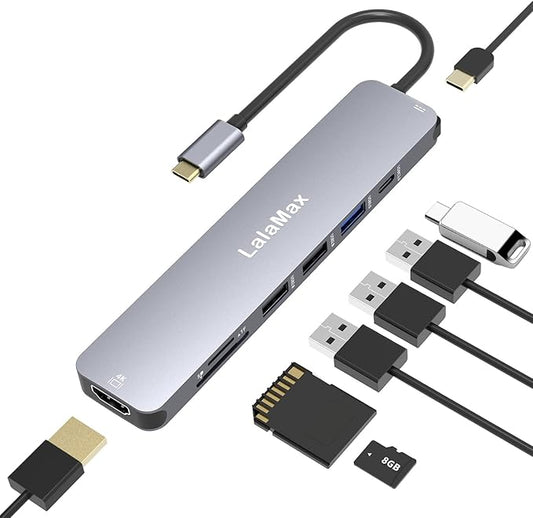USB C HUB(8-in-1), USB C to HDMI4K60 SD/TF USB A PD, Compatible with USB C Port, USB C and 3 USB A Data Ports,SD/TF Card Reader for MacBook Pro Inch, MacBook Air and More