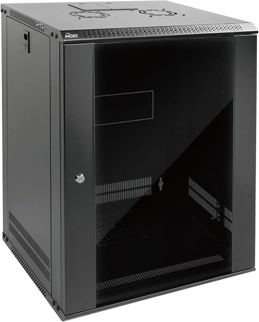 Tecmojo 15U Wall Mount Rack Network Cabinet for 19" IT Equipment,with Lockable Glass Door and Side Panels,Cooling Fan,17.7inch Depth,Black (15U)