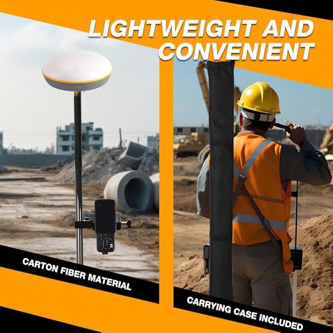 Carbon Fiber 2M 2Section Survey Pole–GPS Rover Rod 6.5FT/2M 2Sections Design for Land Surveying & Engineering – RTK GPS/GNSS Accessory –Includes Level Vial & Carrying Bags (GLS22-B)