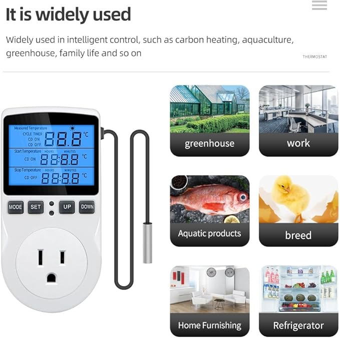 Digital Temperature Controller Thermostat Timer, Reptile Thermostat Controller, Day Night Timer, 110V, Temperature Controlled Outlet Plug, Heating Cooling Control with Sensor