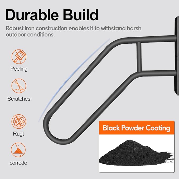 Outdoor Handrail for 1-3 Steps, 22.8" Length Wall Mount Stair Railing, 500LBS Strong U-Shaped Safety Grab Bar, Matte Black Metal