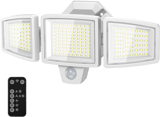 65W LED Flood Light Outdoor, 6500LM, Waterproof, 6500K Motion Sensor Flood Lights Outdoor with Adjustable 3 Head Detected Floodlight for Outside Entryway Garage, Yard, Porch, White