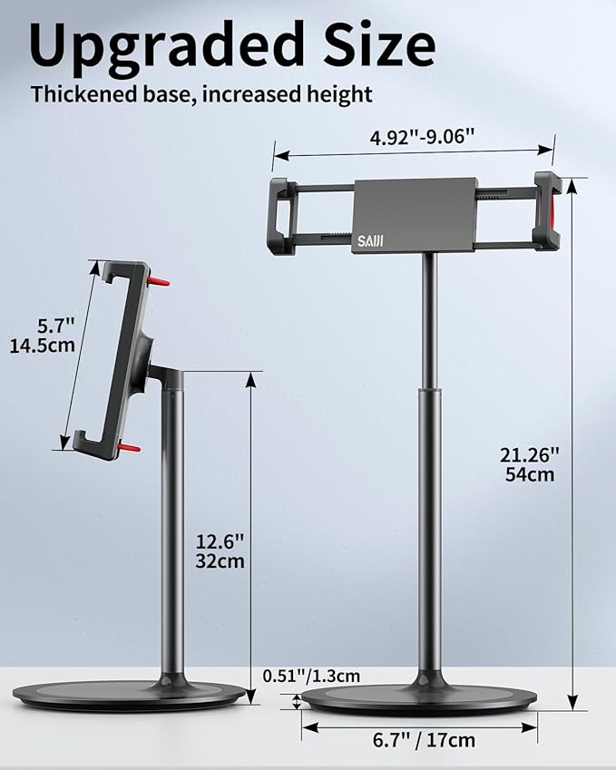 SAIJI Tablet Stand Holder, Height Adjustable Portable Monitor Stand, 360 Degree Rotating, Aluminum Alloy Cradle Mount Dock for 4.7"-15.6" Screen iPhone Samsung, iPad, Kindle, eBook Reader(Black)