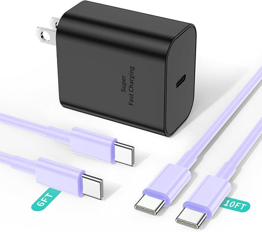 45W Super Fast Charger Type C for Samsung S24, USB C Android Phone Charger Fast Charging Block with 6FT/10FT Type C Charger Cord for Samsung Galaxy S24+ Ultra/S23+ Ultra/S22+ Ultra/iPhone 17/16-Purple
