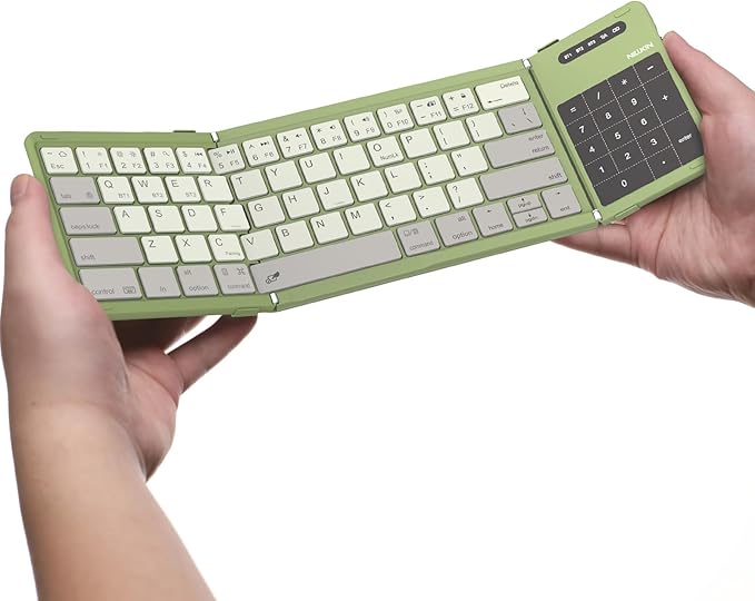 Nillkin Foldable Keyboard with Touchpad, Bluetooth Keyboard with Number Pad, Full Size Keys, Large Trackpad Small Travel Portable Keyboards for iPad Laptop PC Tablets - Green