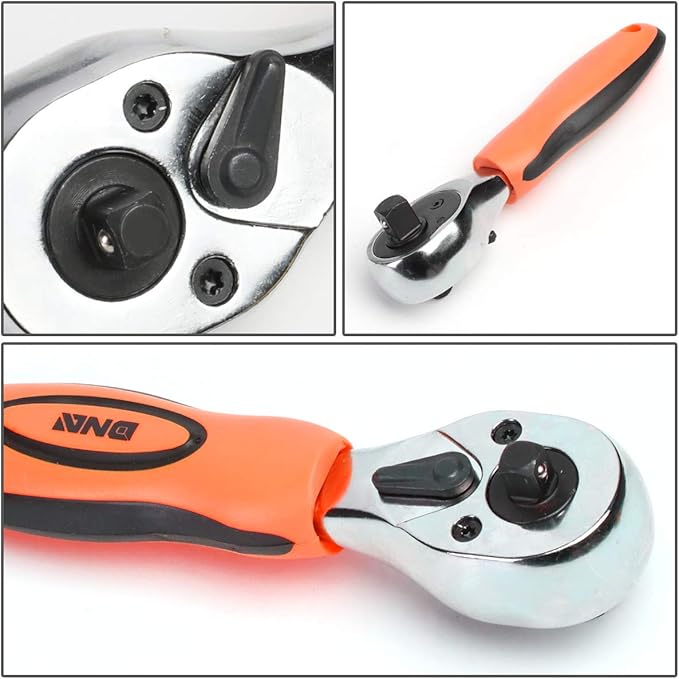 DNA MOTORING 64pcs Mechanic's Auto & Home Repair Tool Box, Screwdriver Bit Tool Set, SAE and Metric Socket Wrench Set, Orange/Black, TOOLS-00026