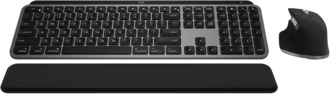 Logitech MX Keys S Combo for Mac, Wireless Keyboard and Mouse with Palm Rest, Backlit Keyboard, Fast Scroll Wireless Mouse, Bluetooth USB C for MacBook Pro, MacBook Air, iMac, iPad - Space Grey