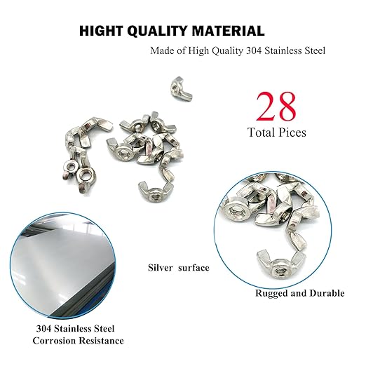 28 Pcs 4 Sizes 5/16",1/4",3/16"(10#), 5/32"(#8) Wingnuts, 304 Stainless Steel Wing Nuts Fasteners Parts Butterfly Nut, Hand Twist Tighten Hardware Nuts Butterfly Wing-Nut Assorted Kit
