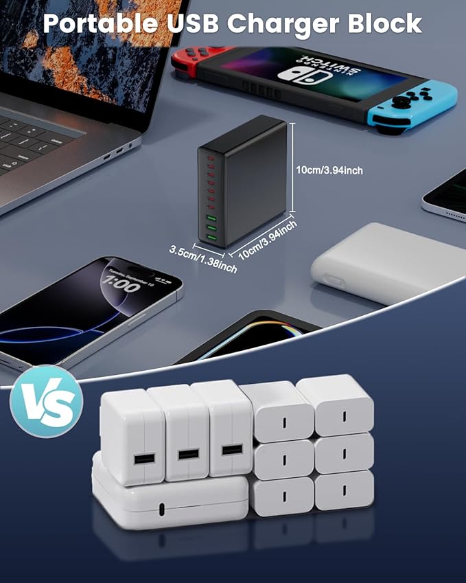 USB C Charger Block, 780W 10 Port Charging Station USB Charger Block Double 120W Gan Laptop Fast Charging Compatible with MacBook Air/Pro, iPhone, iPad, Dell XPS, Samsung Galaxy Note