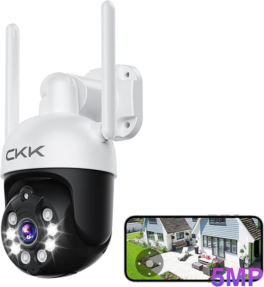Upgraded 5MP PTZ Camera Outdoor, 5G Wireless Security Camera,Pan Tilt Zoom (5xDigital) IP Camera,Outside Cameras for Home Security with 24/7 Recording,3K Color Night Vision,AI Floodlights&Siren Alarm