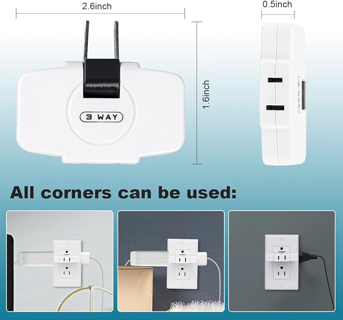 SYCON 3 Way Wall Outlet Extender AC Adapter, 2-Prong Swivel Mini Indoor Wall Tap Power Outlet Extender Plug, White