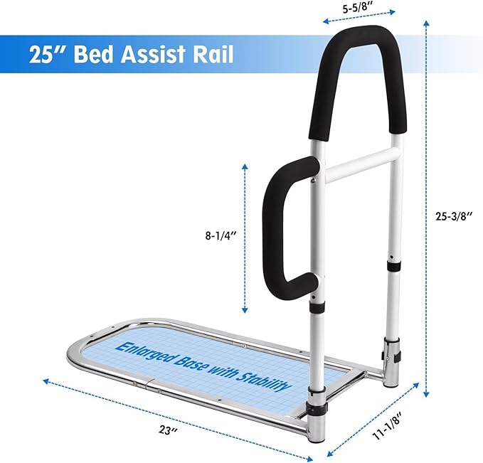 Bed Rails for Elderly Adults Safety - Bed Assist Rail with Dual Handles for Easy Getting in and Out of Bed, Bed Rail with Storage Pockets for King, Queen, Full, Twin - 300 lbs.