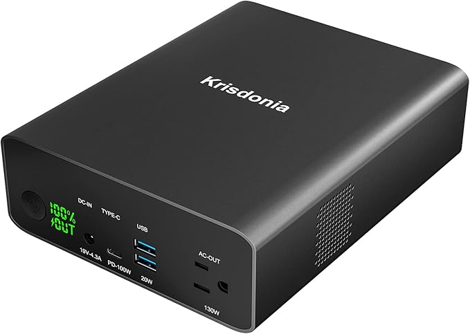 Krisdonia Power Bank with AC Outlet, Portable Laptop Charger Battery Bank USB C 100W Fast Charging, 80000mAh/296Wh Power Station External Battery Pack 130W/110V for Outdoor Camping Home Office