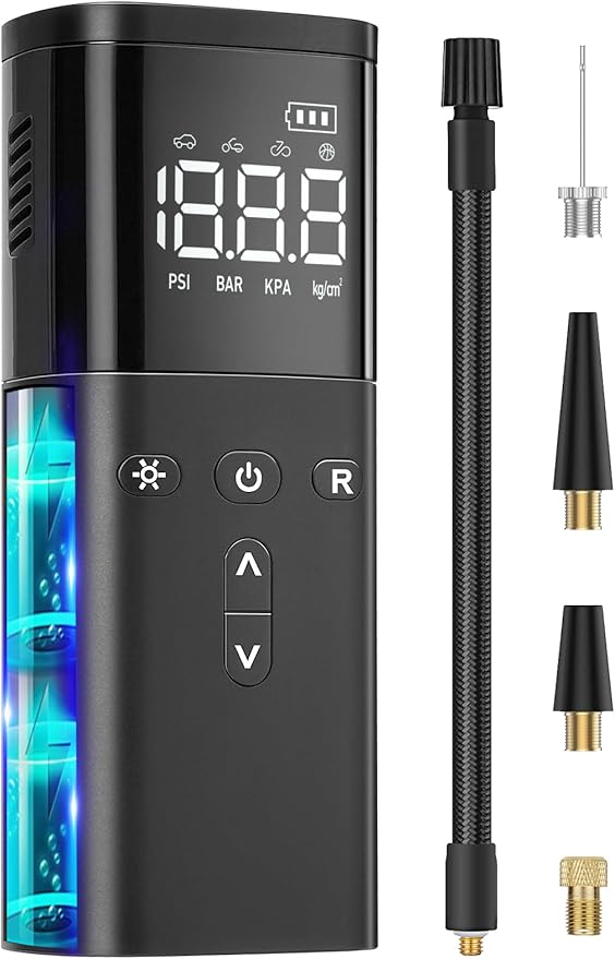 Tire Inflator Portable Air Compressor, 2X Faster Air Pump for Car, 120PSI Electric Tire Inflation-Cordless Tire Pump with Pressure Gauge Emergency Light for Car, Motor, Bike, Ball
