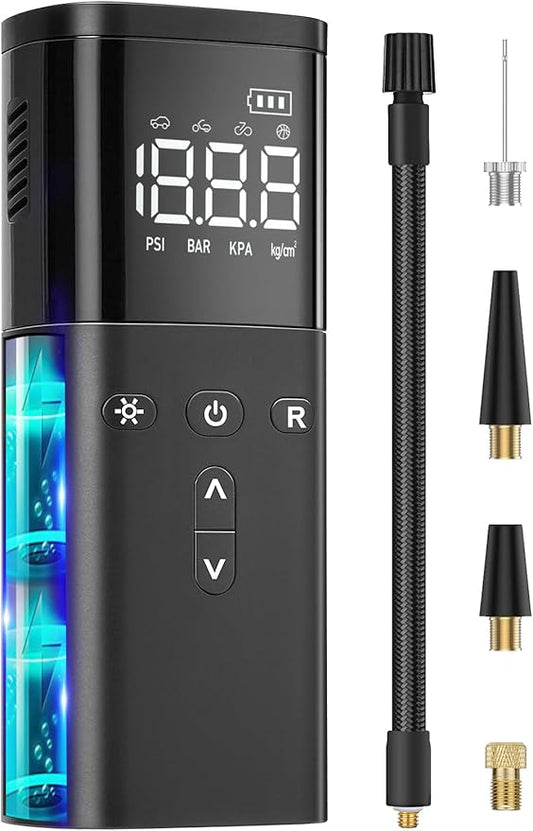 Tire Inflator Portable Air Compressor, 2X Faster Air Pump for Car, 120PSI Electric Tire Inflation-Cordless Tire Pump with Pressure Gauge Emergency Light for Car, Motor, Bike, Ball