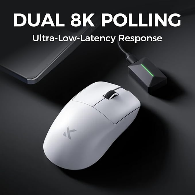 L7 Pro Wireless Gaming Mouse, PAW3395 26K Sensor, Wireless/Wired Dual 8K Polling, 39g Ultra-Light Weight, 2.4GHz RF/BT/Wired Tri-Mode Connection (Pro-PAW3395 26K Sensor, White)