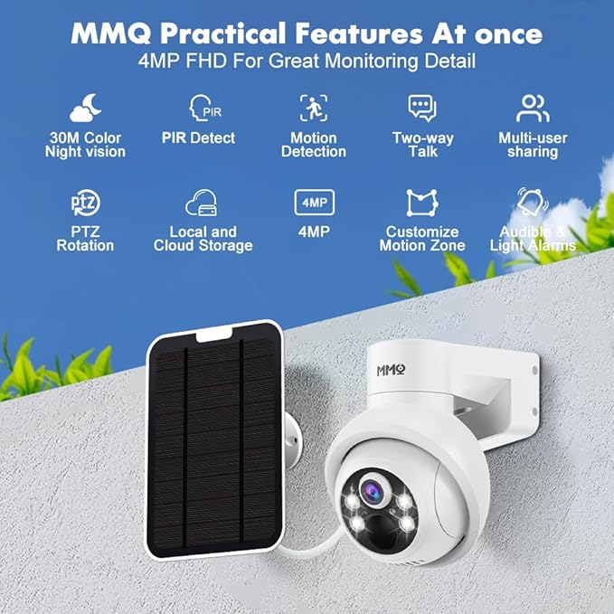 Solar Security Camera System Outdoor with 10in LCD Monitor (4 Solar Cam-Kit with 128GB)