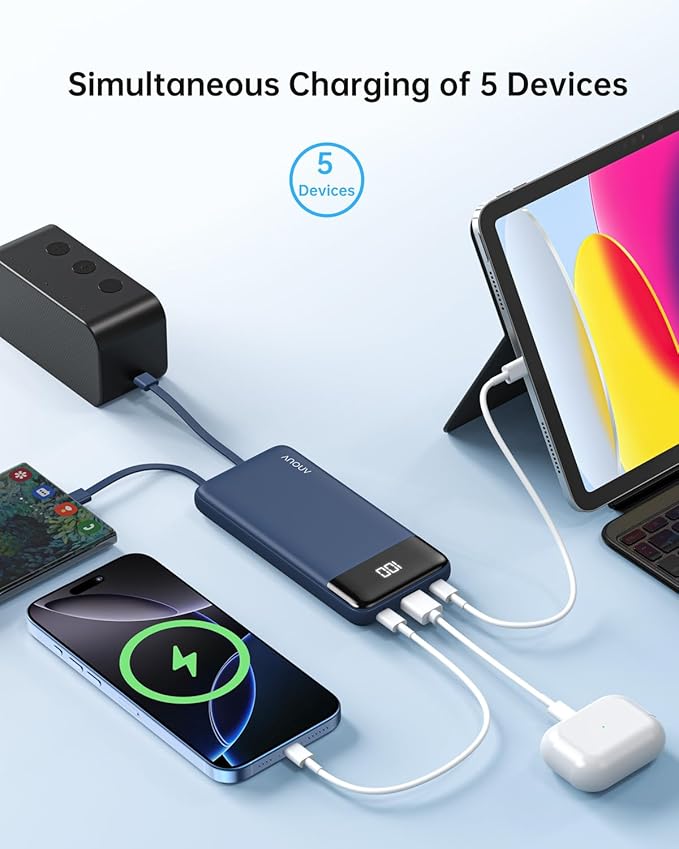 Portable Charger with Built-in Cables 10000mAh Power Bank with Cords, Slim Fast Charging Battery Pack, Travel Essential Portable Charger for iPhone 17/16/15/14/13 Series, Samsung Google Pixel iPad