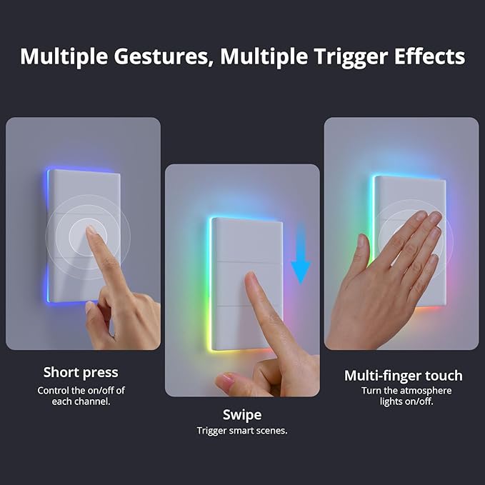 SONOFF Smart Light Switch, 2.4GHz WiFi Interruptor Inteligente, Neutral Wire Required, Voice Control with Alexa and Google Home, Touch Button, Wall Mounting, T5 3 Gang 1 Way