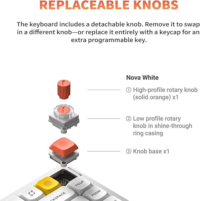 nuphy Air75 V3 Hot Swappable Wireless Mechanical Keyboard, 84 Keys 75% Custom Low Profile Keyboard with Knob, RGB Backlit, Gasket Mounted, Support Bluetooth/2.4GHz/USB-C,White-Brown Nano