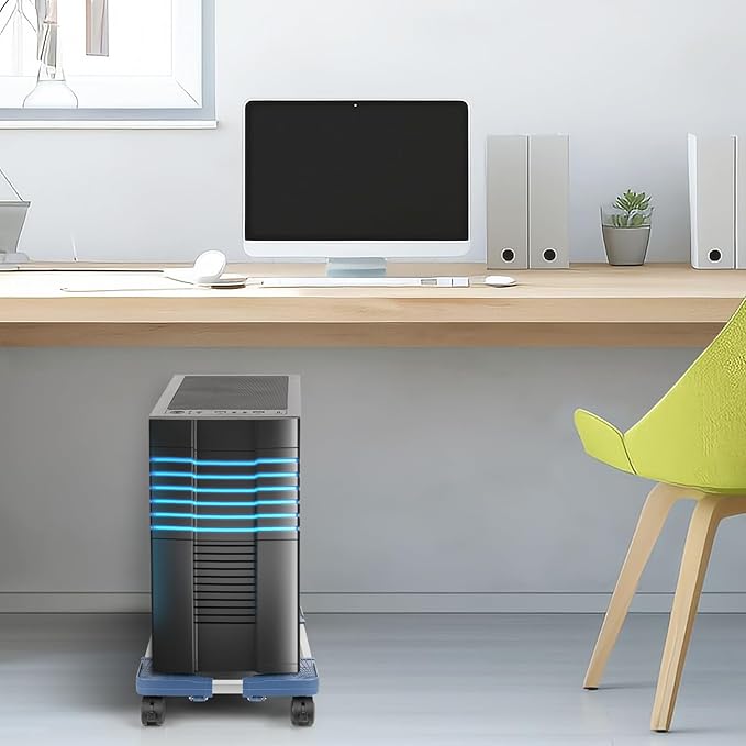 Liitrton Mobile CPU Stand, Adjustable Computer Tower Stand with 4 Locking Casters,Ventilated PC Stand for Floor with Multiple Colors, Fits Most PC Tower Under Desk Stand for Office Gamers (Blue)