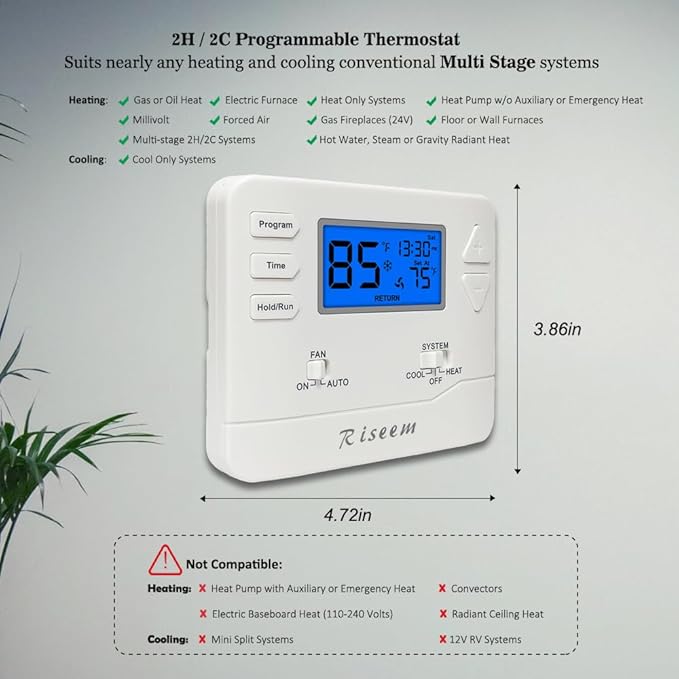 Programmable Thermostat for Home, 5-1-1 Day Programmable,Multi-Stage,2 Heat/2 Cool,Digital Energy-Saving Thermostat,Advanced Thermostat for Enhanced Home HVAC Systems，Blue Backlight