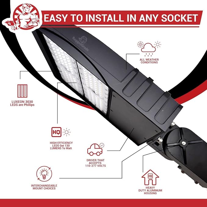 150 Watt LED NextGen Parking Lot Lights - 20,000 Lumen - 5000K - ARM Mount - Without photocell -Brown