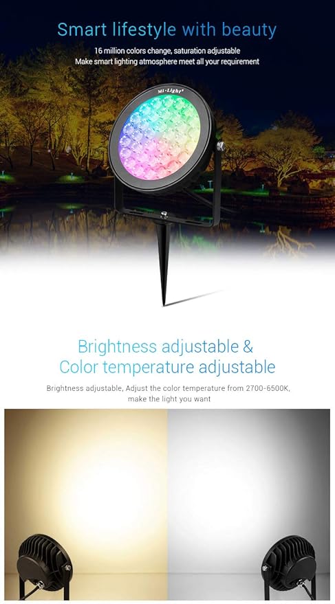 LGIDTECH FUTC05 25W RGB+CCT Outdoor LED Landscape Garden Spotlight AC100-240V Million Colors Changing,Color Temperature Adjustable,Memory Function.Remote,Wall Panel,Hub is Sold Separately