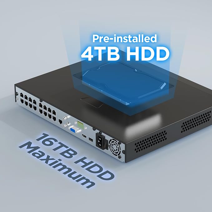 16 Channel Security Camera System 4K PoE, 12x 8MP Wired IP Turret Dome Camera with AI Human Vehicle Detection, Built-in Mic, Remote Access 24-7 Recording, 4K 16CH NVR 4TB HDD, PD93A1216-8M