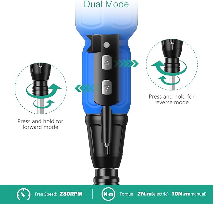 ORIA Cordless Electric Screwdriver Set, Rechargeable Cordless Screwdriver, Mini Electric Repair Tool Kit with 10 Bits, LED Lights, USB Cable, Bits Holder, for PC, Keyboard, Toys, Glasses, Blue
