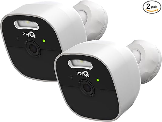 CHAMBERLAIN myQ Outdoor Battery Camera | 2K Camera, Color Night Vision, Spotlight, Motion Alerts, Live View with Two-Way Talk, Wireless, Weather-Resistant, Outdoor, White, 2 Pack