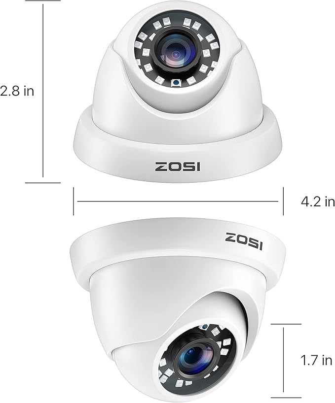 ZOSI 4 Pack 2MP 1080p HD-TVI Home Security Camera Outdoor Indoor 1920TVL, 24PCS LEDs, 80ft Night Vision, 90°View Angle, Weatherproof Surveillance CCTV Dome Camera