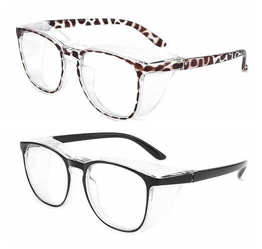 Alsenor Safety Glasses Anti Fog Goggles Protective Eyewear Blue Light Blocking Anti Dust UV Protection Glasses For Men Women (2 Pack(new-leopard+black))