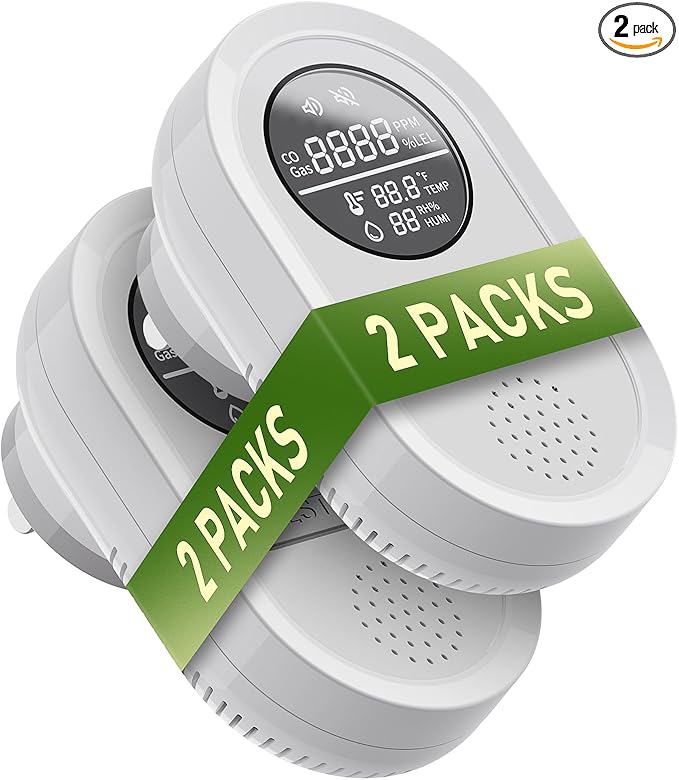 8-in-1 Carbon Monoxide Detectors Plug in & Portable Carbon Monoxide - Travel Carbon Monoxide Detector with Natural Gas/Temp/Humidity with HD Display for Home, RV, Hotel (2)