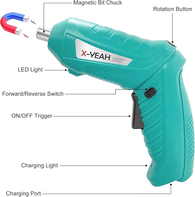 Small Electric Screwdriver, 3.7V Rechargeable Cordless Screwdriver with LED Light, Electric Screwdriver Kit Includes 45pcs Bit Set, USB Charging Cable, Carrying Case