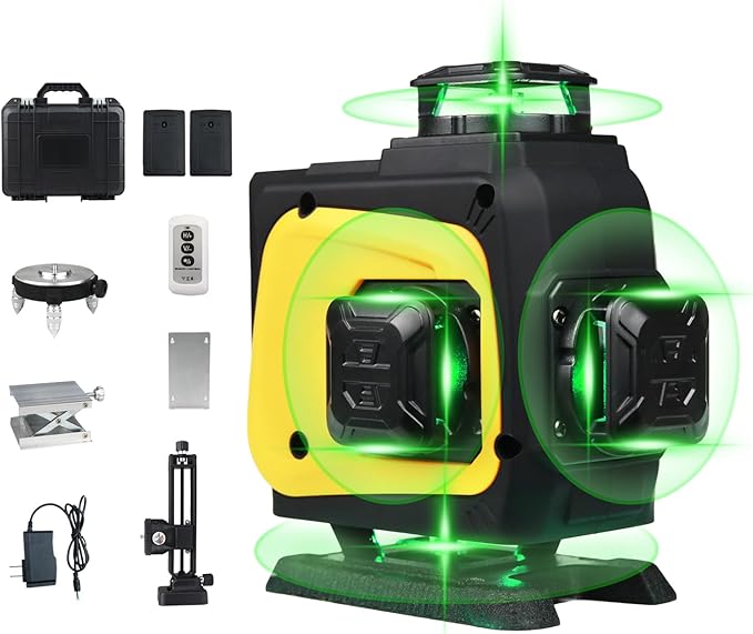 4D 16-Line Laser Level with Rotatable Laser Window - 4×360° Self-Leveling Cross Line Laser for Construction, Tile, Ceiling, Wall Hanging & Home Renovation