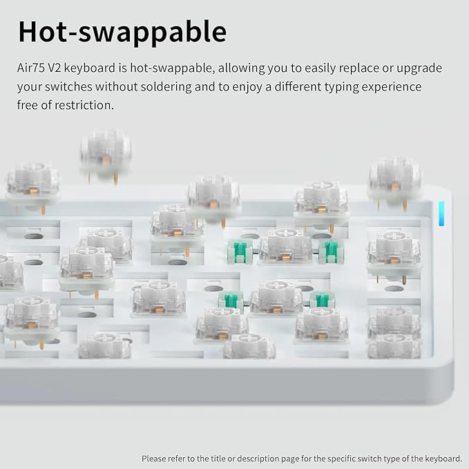 NuPhy Air75 V2 Portable 75% low profile Mechanical Keyboard,Wireless Keyboard,Supports Bluetooth/2.4G/USB-C RGB Bluetooth Keyboards,Compatible with Windows/Mac OS/Linux Systems-Gateron Cowberry Switch