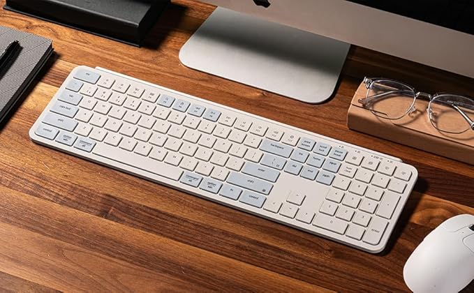 Keychron B6 Pro Full-Size Ultra-Slim Wireless ZMK Custom Keyboard, Triple-Mode 2.4 G/Bluetooth 5.2/Wired Programmable, Lightweight Quiet Key with Numeric Keypad for Mac/Windows, Retro Blue